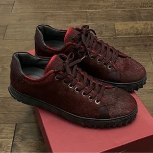 Salvatore Ferragamo Men’s Cube Calf hair Sneakers in burgundy sz 7.5